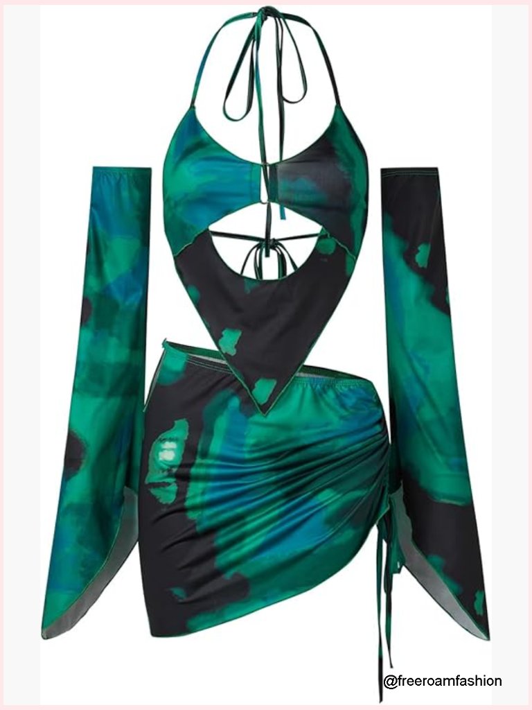 Sexy Y2k 2 Piece Festival Outfit Long Sleeve Cut Out Backless